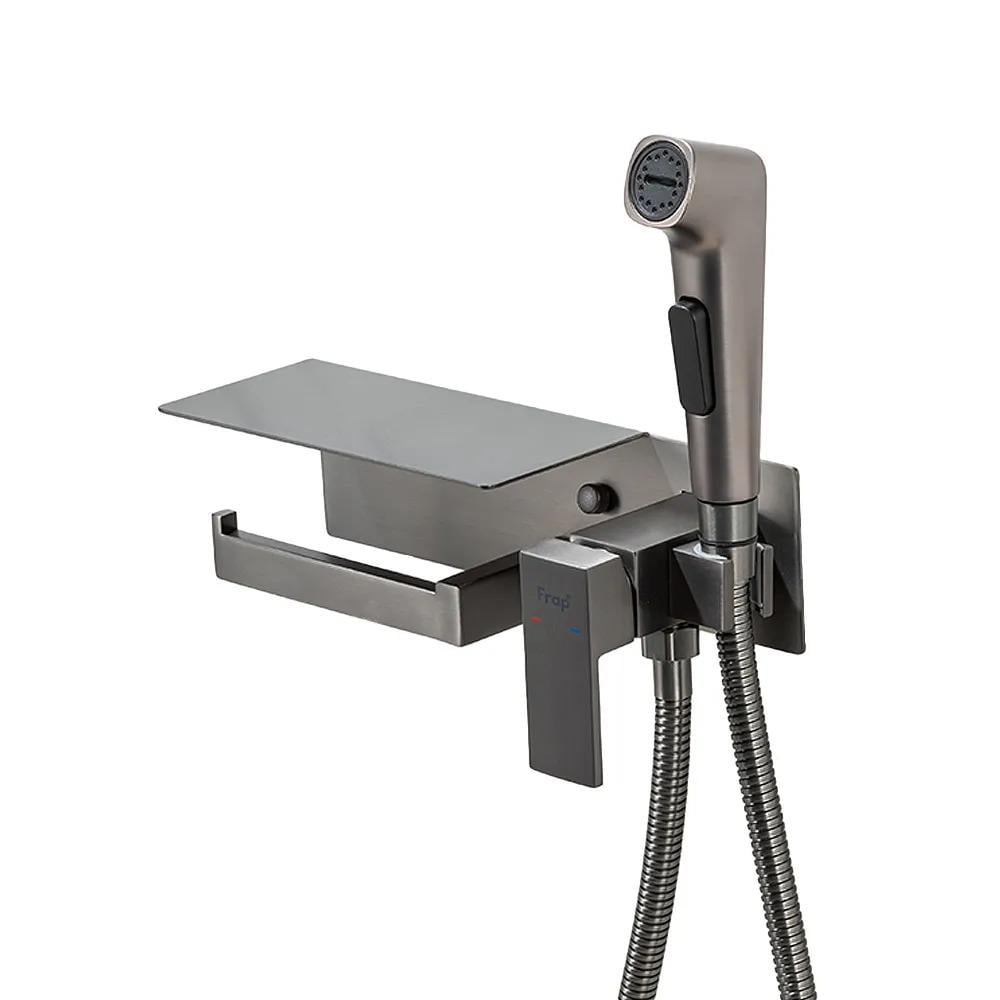 Гігієнічний душ прихованого монтажу FRAP F2076-9 з поличкою та паперотримачем латунний Графітовий (31943936)
