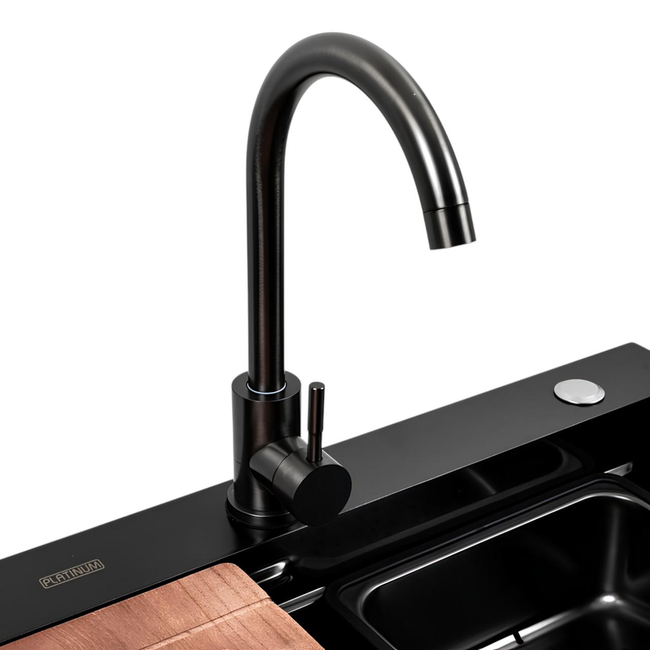 Мийка кухонна Platinum CM 75х46B з вологостійкою дошкою для обробки продуктів та сифоном Чорний (є266) - фото 3 Мийка кухонна Platinum CM 75х46B з вологостійкою дошкою для обробки продуктів та сифоном Чорний (є266) - фото 3