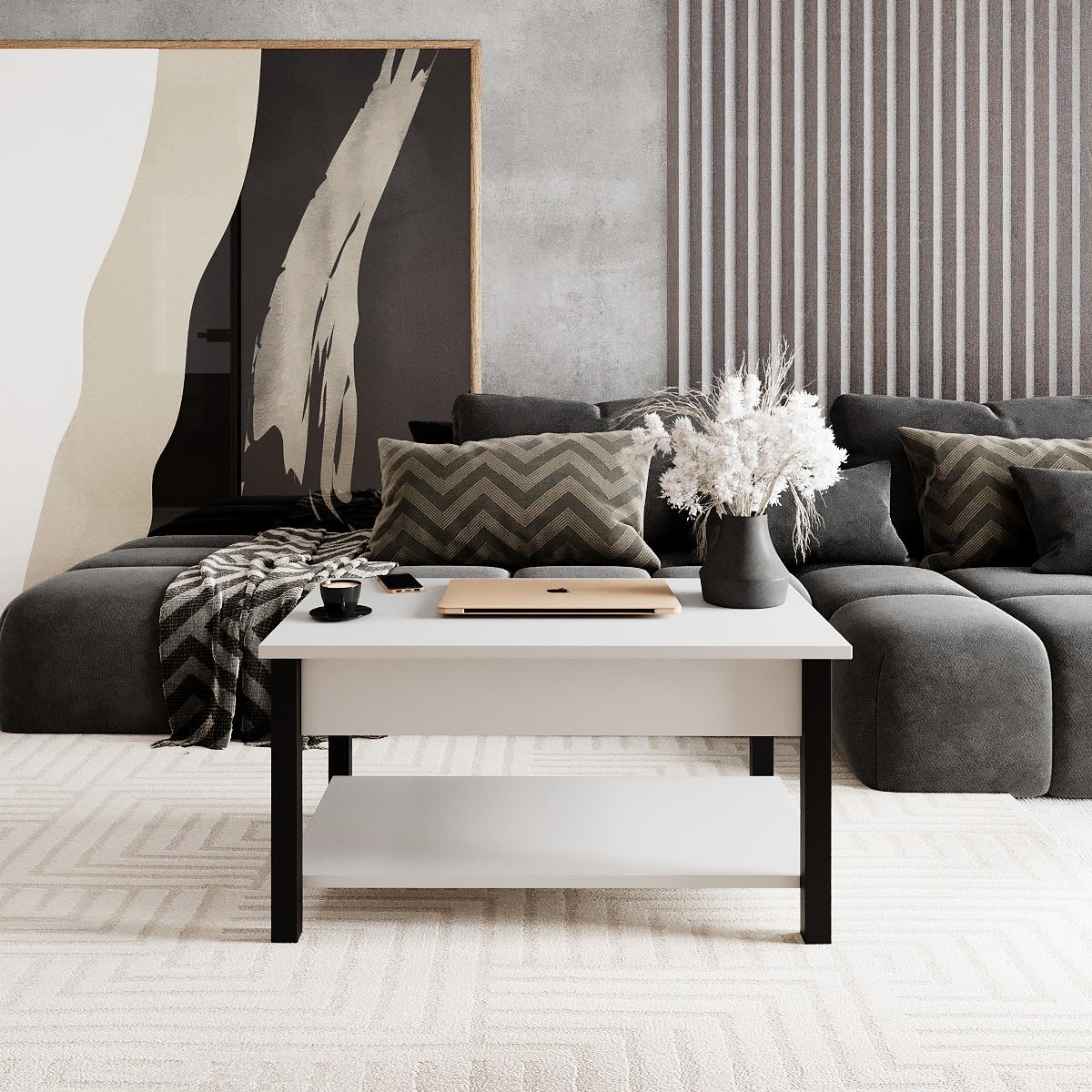 Журнальний стіл-трансформер Desk 2,0 мм 940x540x450 мм Білий діамант/Чорний (GATB14010000030) - фото 5