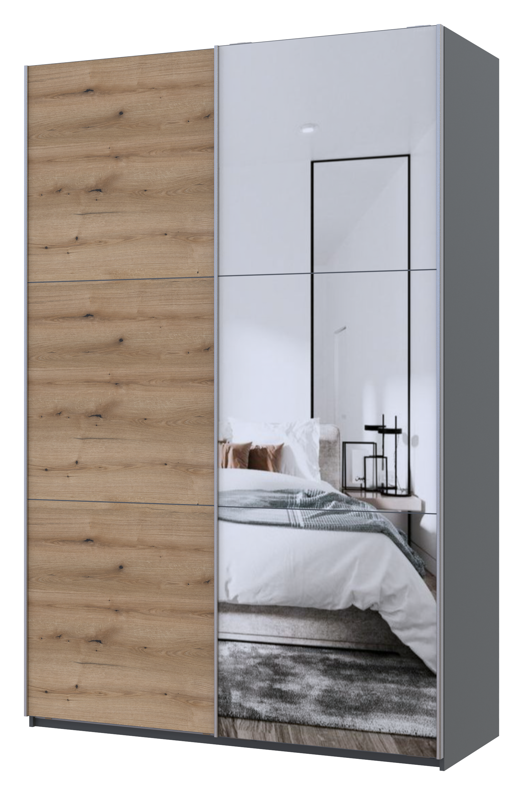 Шкаф-купе Doros G-Caiser 1 ДСП/1 зеркало/3 части 160х60х240 см Антрацит/Дуб Эвок (42005413)