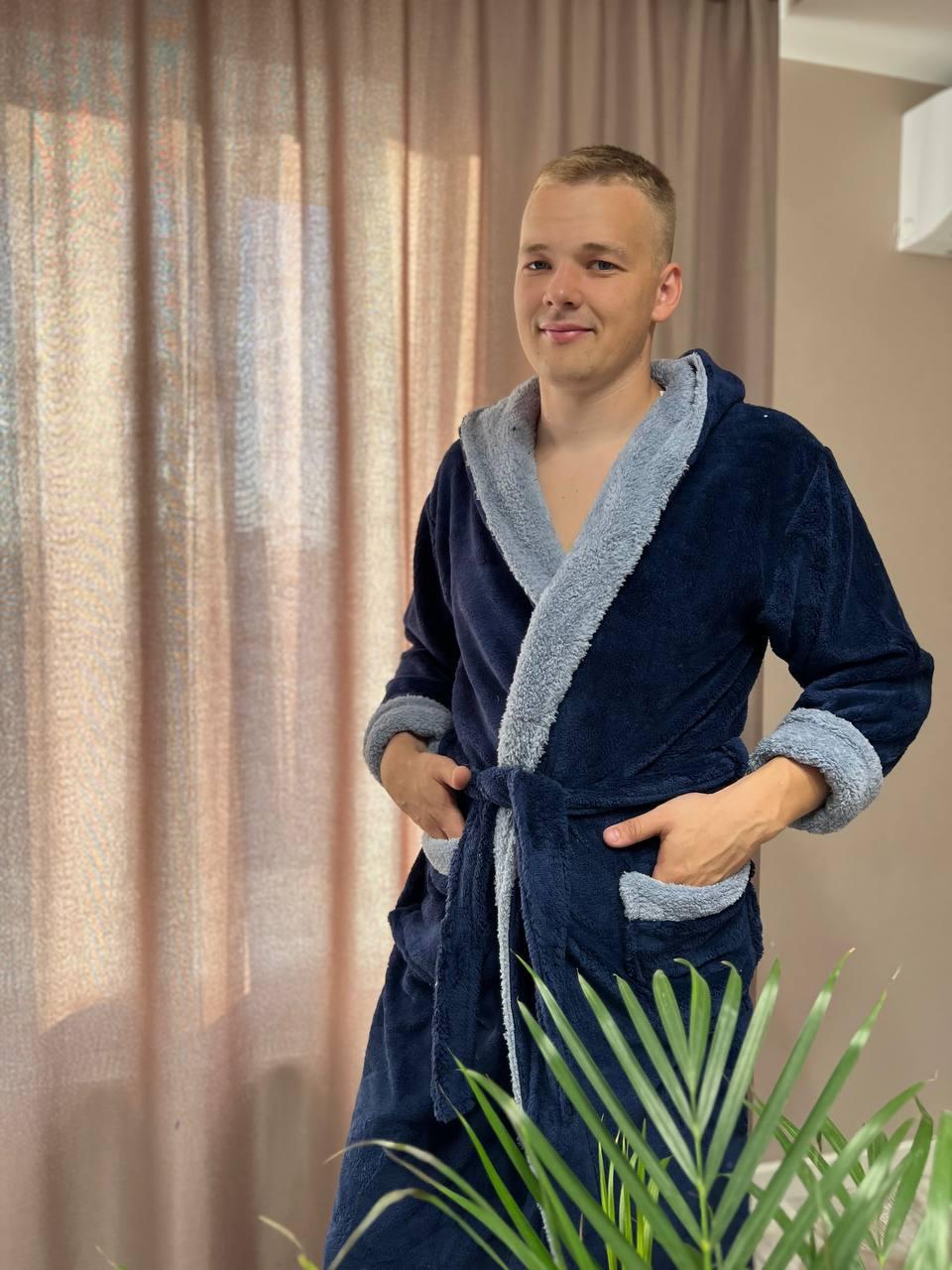 Халат мужской махровый XXXL Синий (22936583) - фото 3 Халат мужской махровый XXXL Синий (22936583) - фото 3