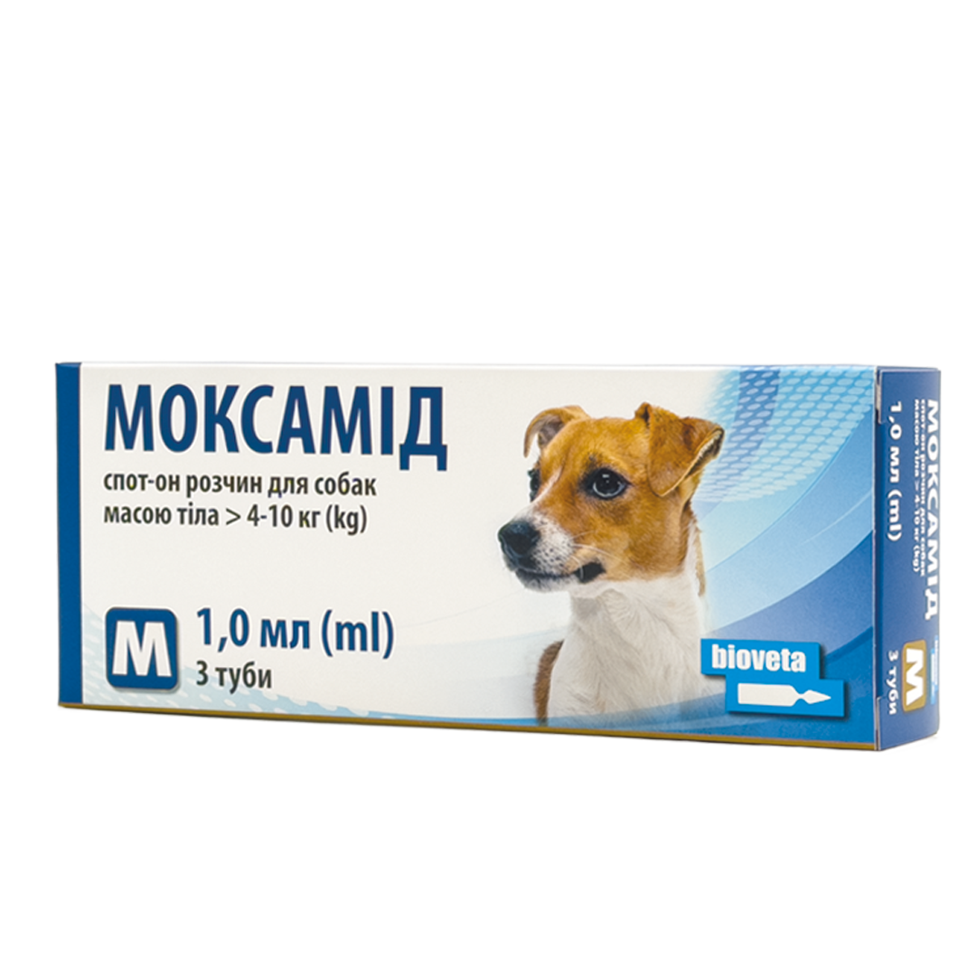 Краплі Bioveta Моксамід Spot-On від бліх і кліщів для собак 4–10 кг 1 мл 3 піпетки M
