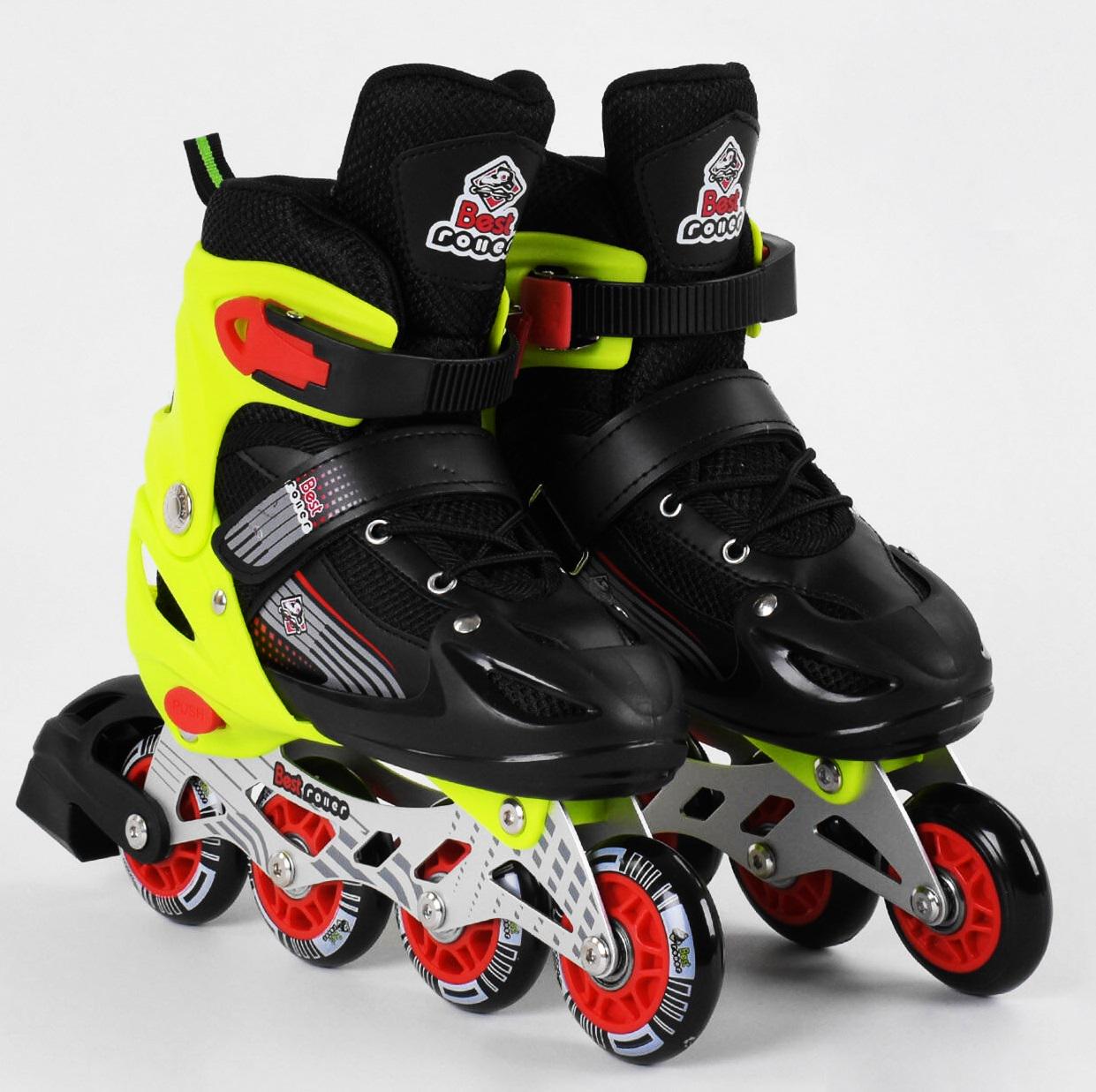 Роликовые коньки Best Roller PVC колеса свет на переднем колесе в сумке р. 34-37 Black/Light green (98909)