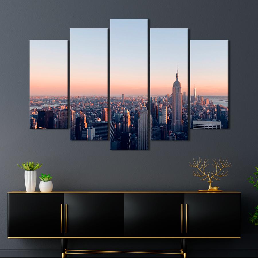 Картина город Рассвет над Нью-Йорком 137x85 см (A570-5)
