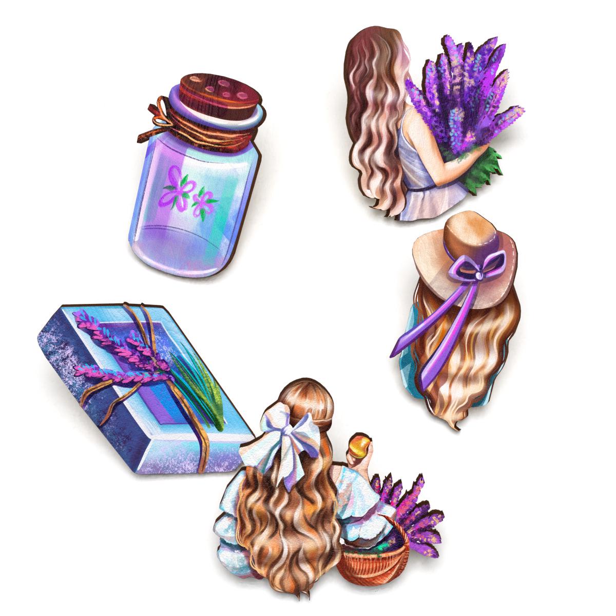 Набор значков Lex Altern Пурпурная лаванда/букет из дерева 5 шт.