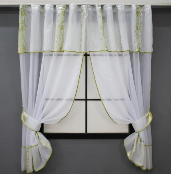 Шторы кухонные 275х170 см Белый/Золотисто-зеленый (085к 52-0991)