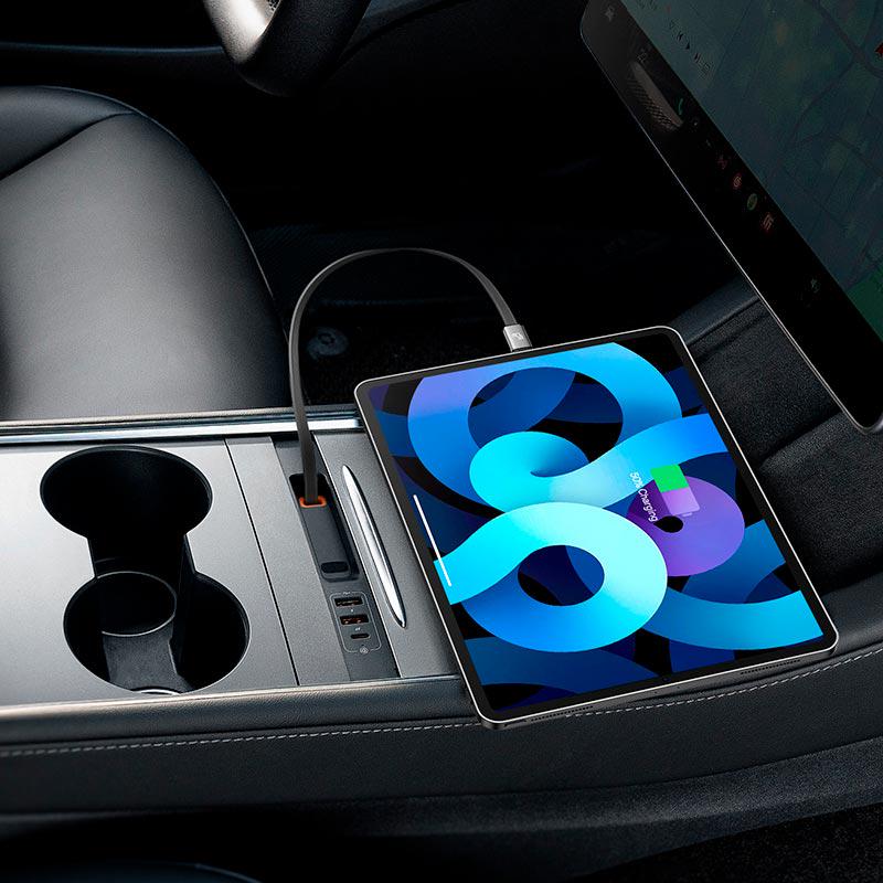 Док-станція BASEUS T-Space Series HUB for Tesla Cars With a retractable 45W type-C cable 2 USB/2Type-C (579417) - фото 4
