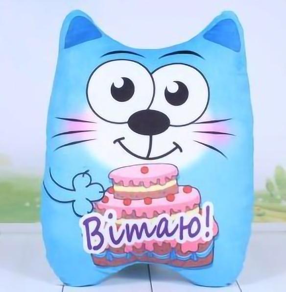 Мягкая игрушка Копица Патриотическая Кот поздравительный 35х25 см Голубой (00295-983)