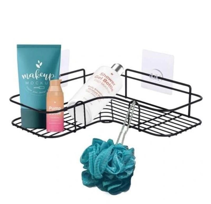 Угловая полка в ванную комнату металлическая на самоклеящейся основе Черный (ce4f91e5) - фото 3