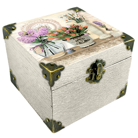 Скриня дерев'яна-еко Прованс Букет тюльпанів 10х10 см Білий (пршк04бф10х10)