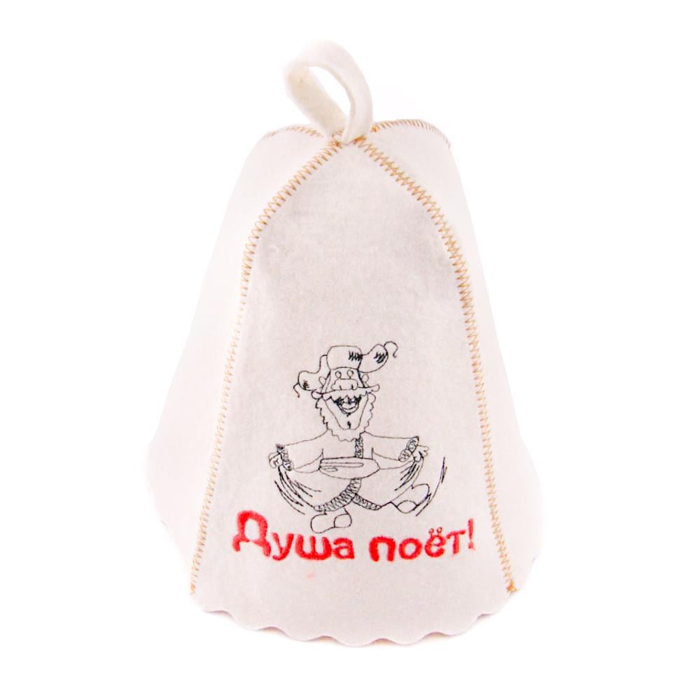 Банная шапка Luxyart "Душа поет" натуральный войлок Белый (LA-128)