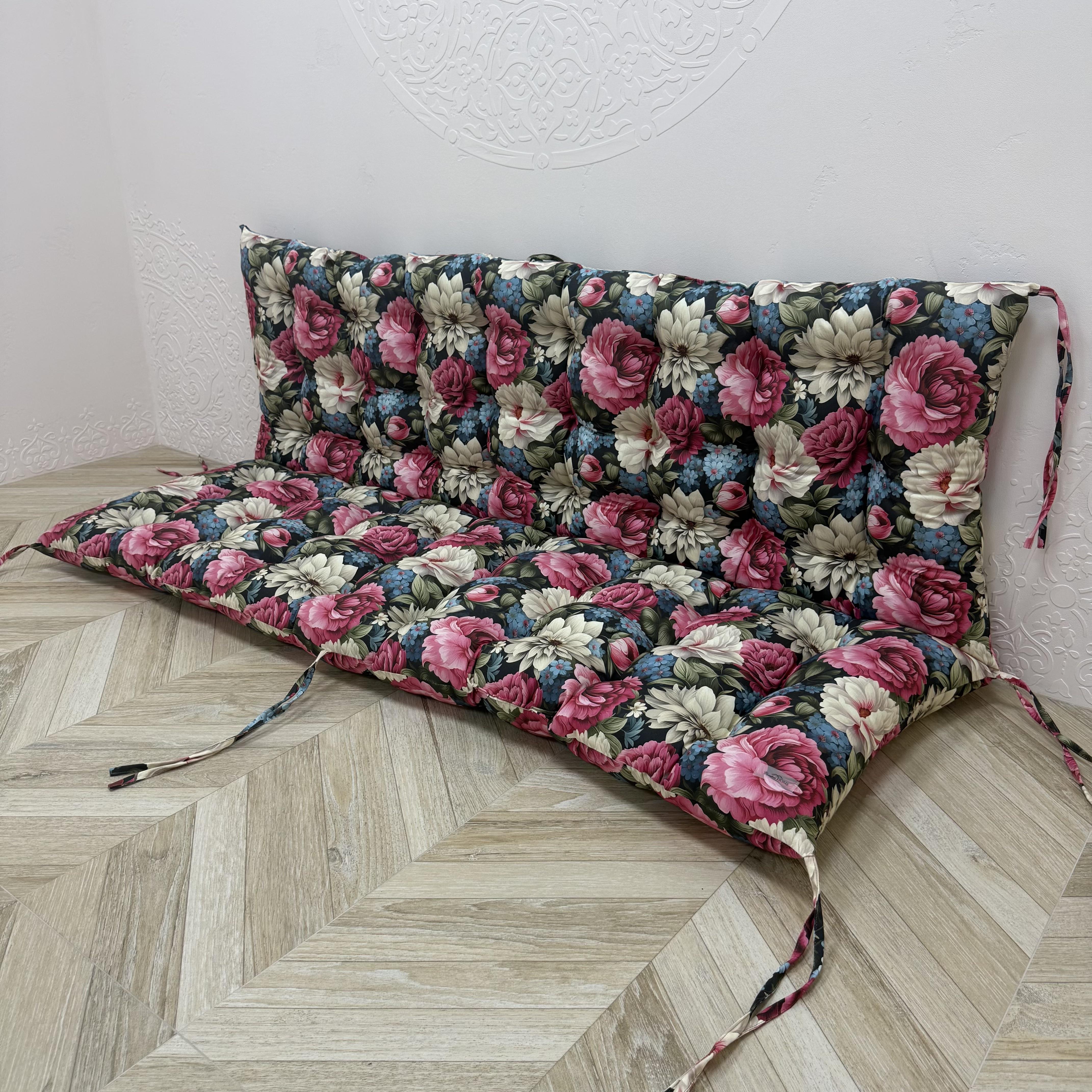 Подушка Comfort Home Black peonies на поддоны/качели/каркасы/садовая мебель панама 150х50х50 см
