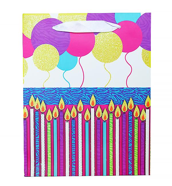 Подарунковий пакет Candles малюнок з блискітками ламінований картон 18x10x23 см