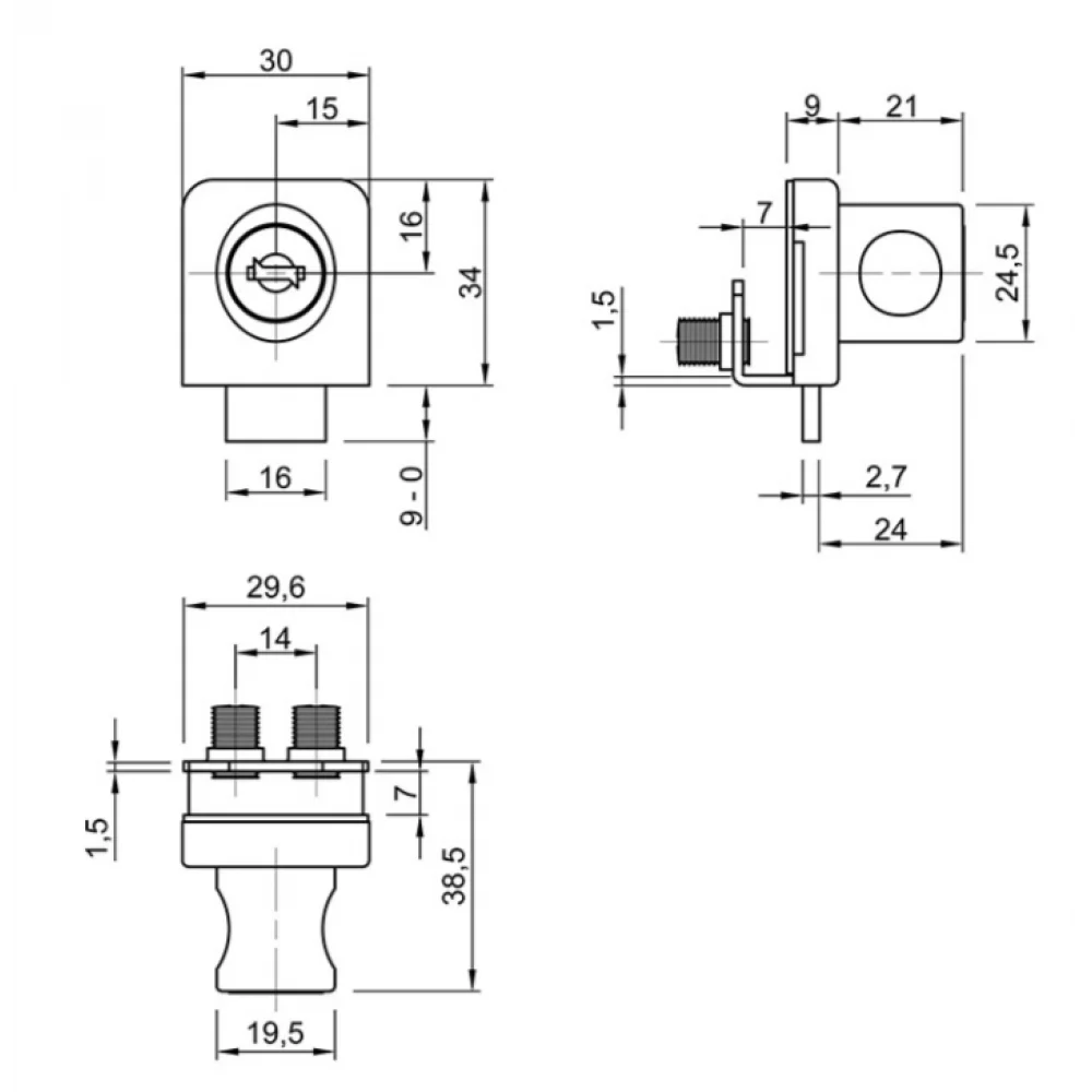 Меблевий замок накладний Muller для 1 скла на скляні дверцята Хром/Сатин (ZM0617) - фото 3 Меблевий замок накладний Muller для 1 скла на скляні дверцята Хром/Сатин (ZM0617) - фото 3