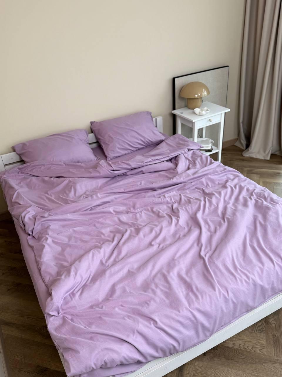 Комплект постільної білизни з вареної бавовни полуторний 160x215 см наволочка 2х50х70/70х70 см Бузковий (П4К-sash-soft-002)