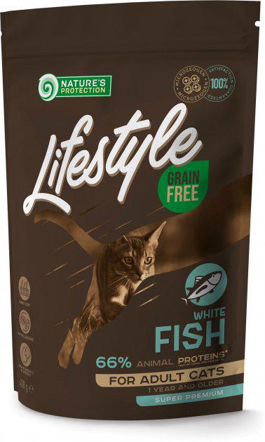 Корм сухой Nature's Protection Lifestyle Grain Free White Fish Cat беззерновой с белой рыбой для взрослых кошек 400 г