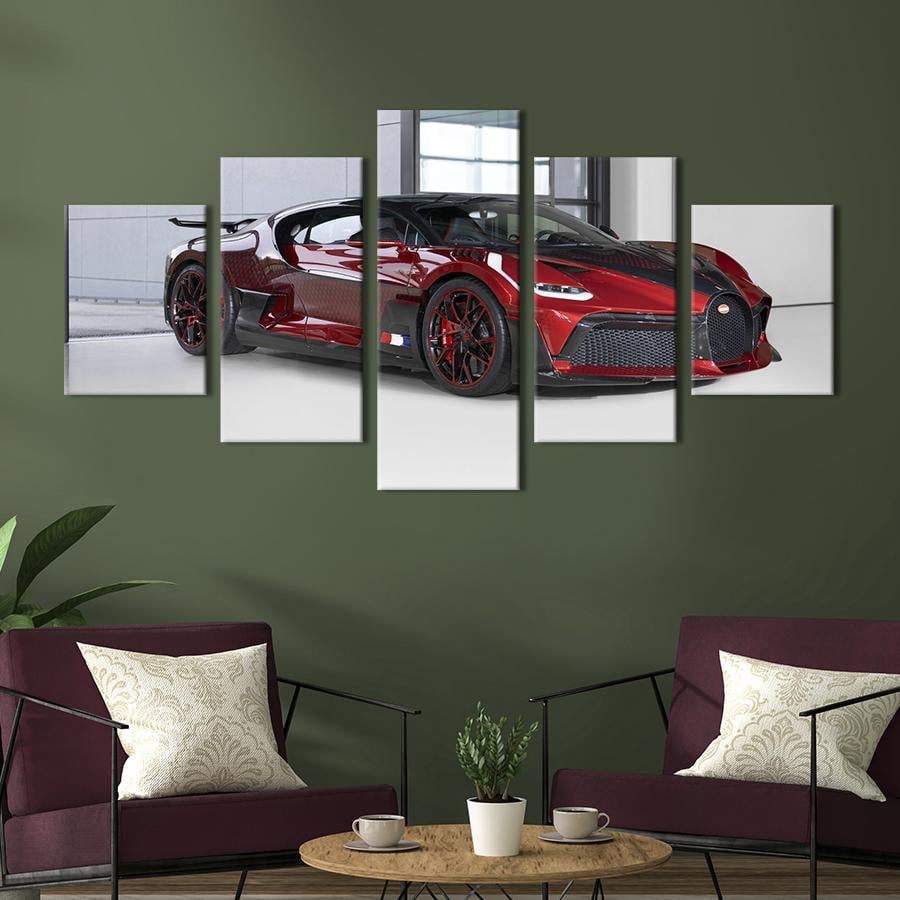Картина на холсте Спорткар Bugatti Divo в красном цвете 112x54 см (1300-52)