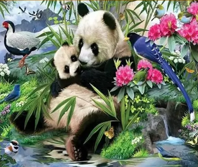 Алмазна мозаїка Дві панди 30х40 см на полотні з підрамником (GB72661)