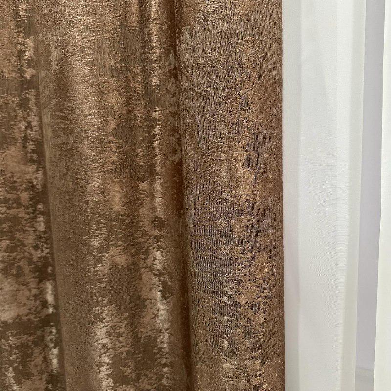 Шторы жаккардовые с мраморным узором среднее затемнение 1,5x2,7 м 2 шт. Коричневый (К1039-17) - фото 6