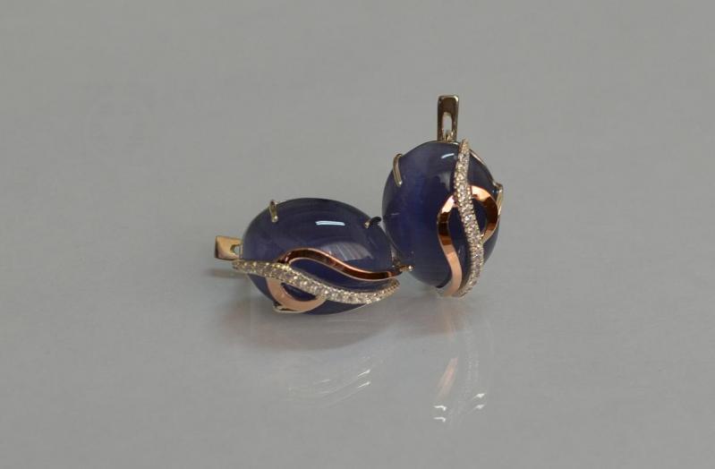 Серебряные серьги Sil с золотыми накладками 150s-9 Темно-синий (Sil-1099)