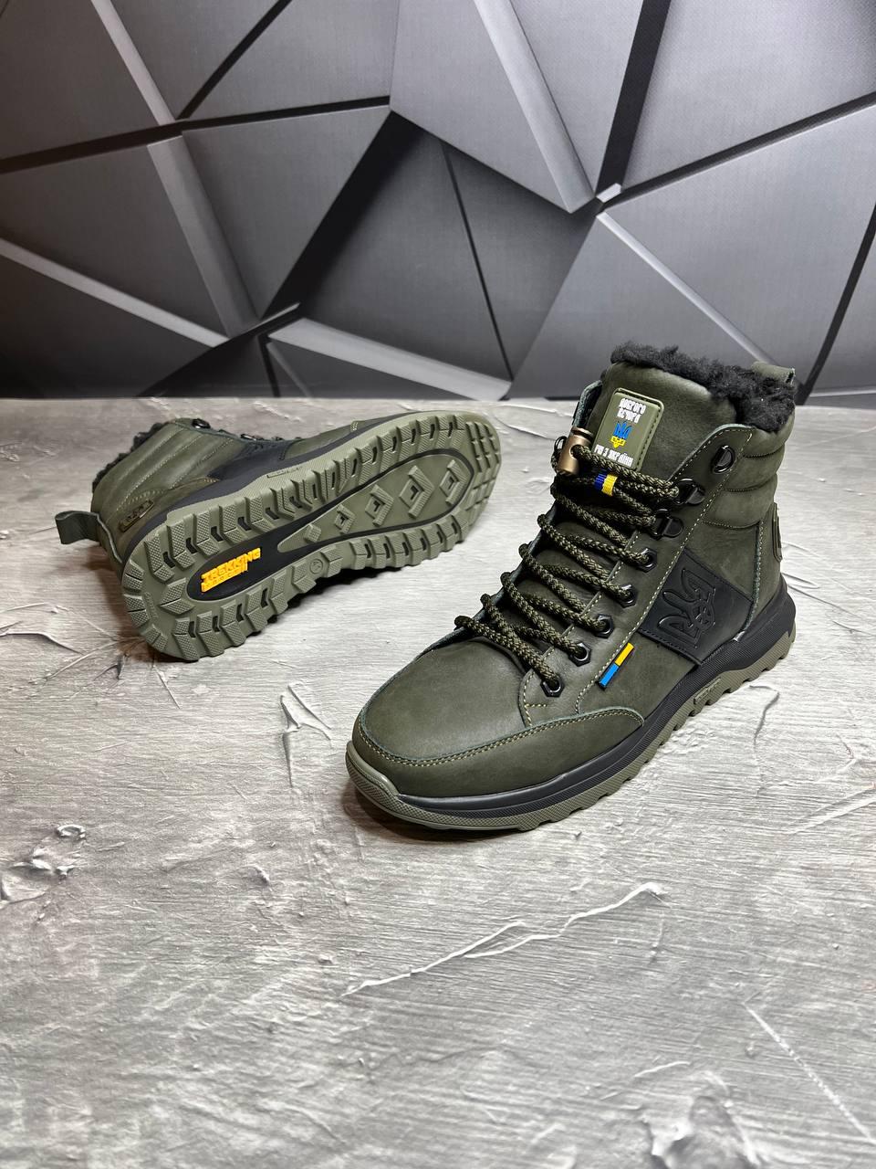 Берці зимові чоловічі з хутром та гербом р. 44 Хакі - фото 5