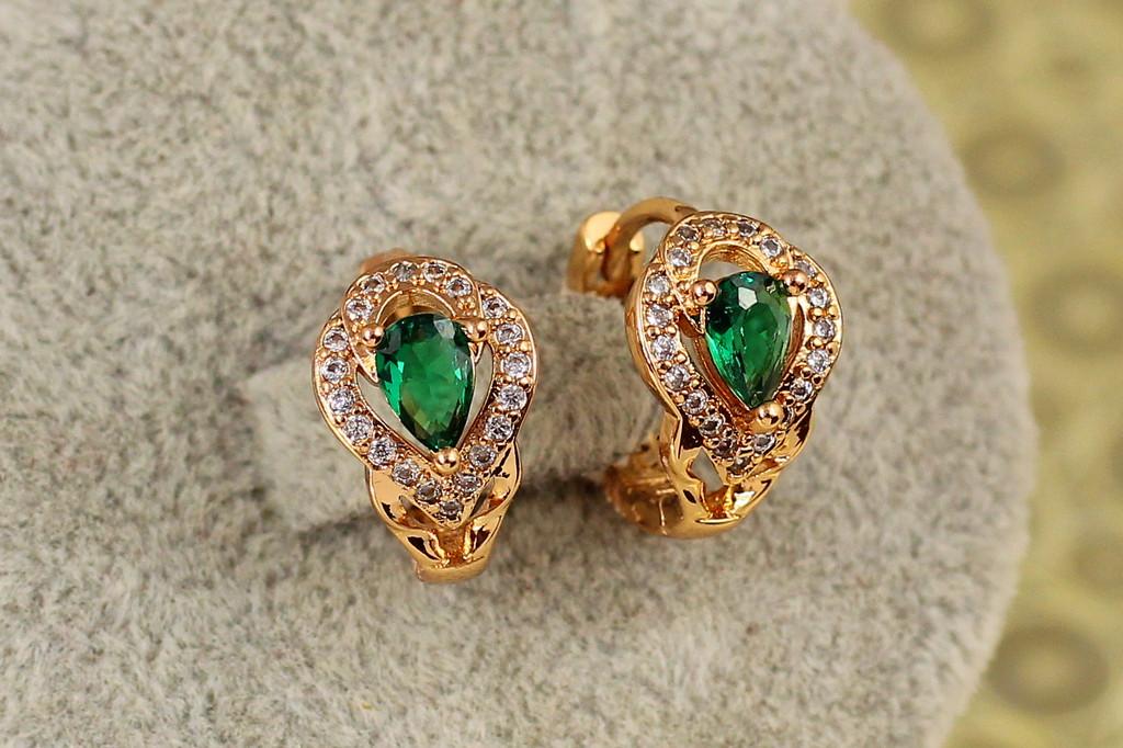 Серьги Xuping Jewelry Бразилия с зеленым камнем 1,5 см Золотистый (2364825842)