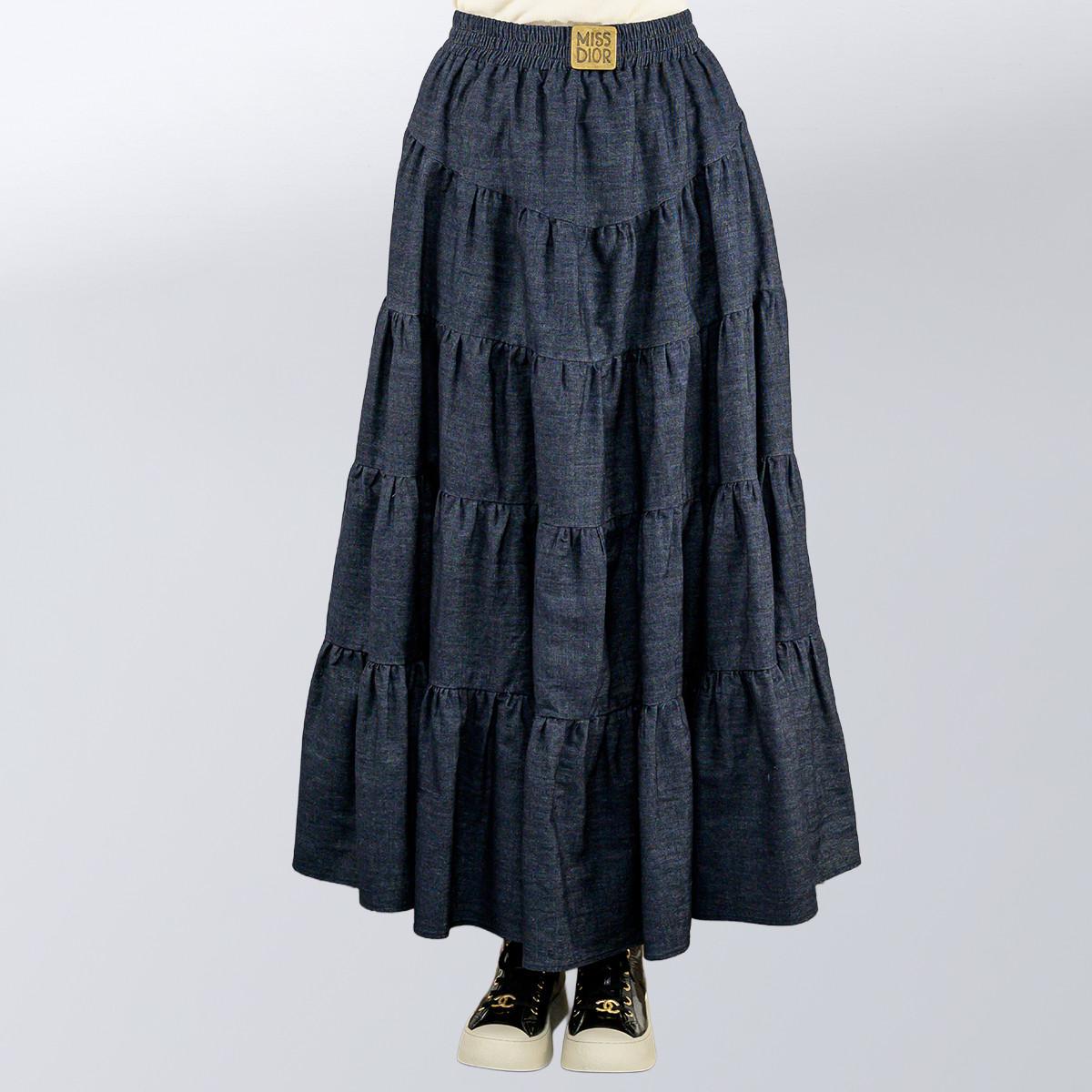 Спідниця жіноча хлопкова з воланами Christian Dior M Синій (2589902344)