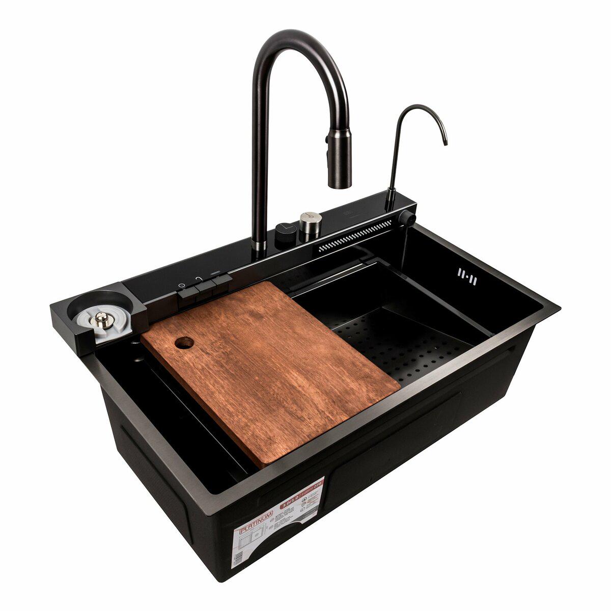 Мойка кухонная Platinum Handmade PVD водопад декор 75x45 см Черный (SP000039678) Мойка кухонная Platinum Handmade PVD водопад декор 75x45 см Черный (SP000039678)