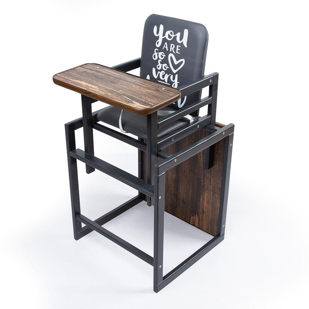 Стільчик-трансформер дитячий для годування Ommi Graphite дерев'яний 90х46х44 см Чорний (150-7-Graphite мангрове дерево)