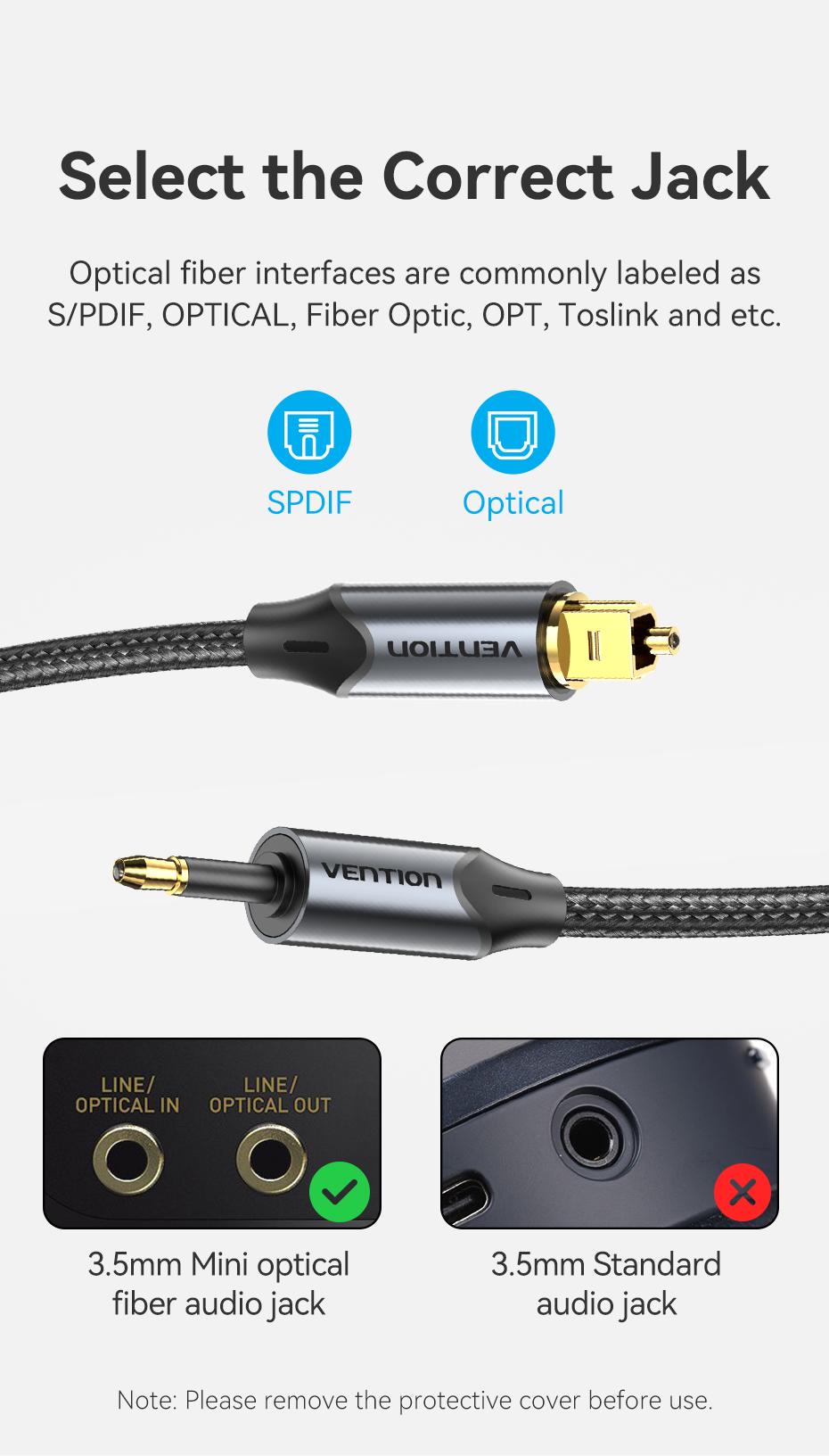 АудіоКабель Vention оптичний Toslink на Mini Toslink позолочені роз'єми Dolby DTS 0,5 м Чорний (BKCBD) - фото 12 АудіоКабель Vention оптичний Toslink на Mini Toslink позолочені роз'єми Dolby DTS 0,5 м Чорний (BKCBD) - фото 12