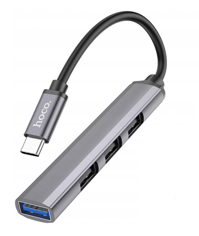 Хаб USB HOCO HB26 4 in 1 Type-C to USB 3.0 + USB 2.0х3 для ноутбука Сталевий (1830482364)