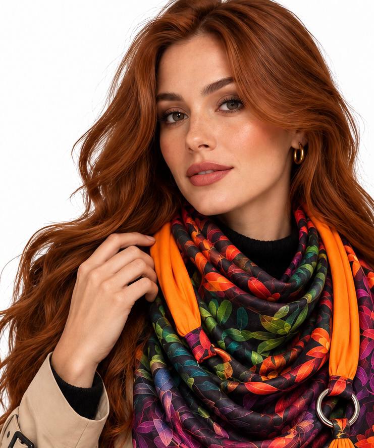 Шарф жіночий теплий My scarf Едінбург Колір осені трикотажний на металевих кільцях (39079199)