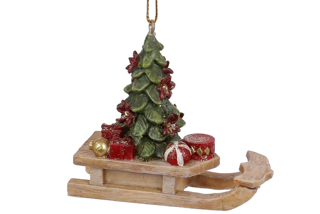 Фигурка декоративная на подвесе BonaDi Санки с елкой (K07-100)