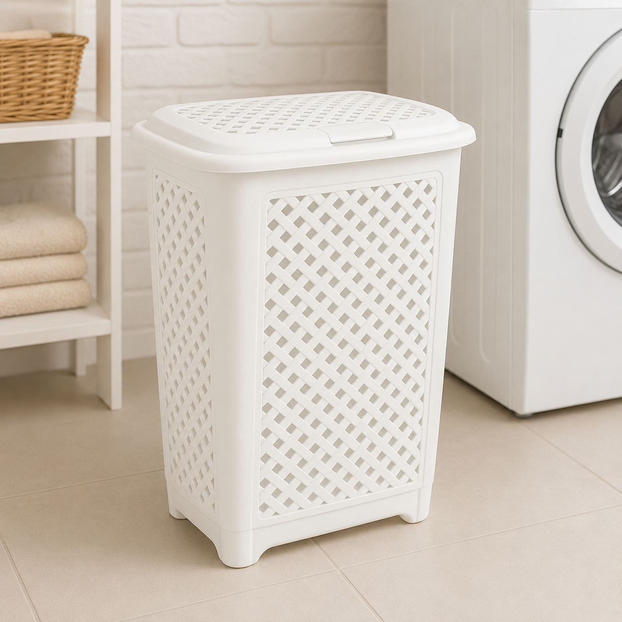 Корзина для белья с крышкой с ручками пластиковая 54 л Белый (121-WHITE)