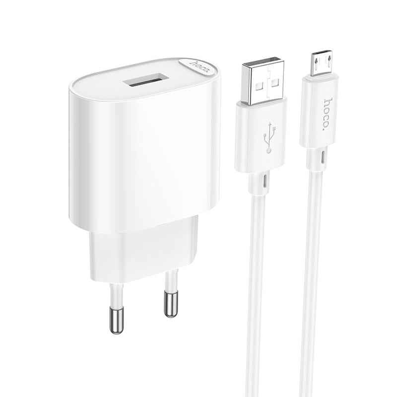Зарядное устройство для телефонов с кабелем Hoco C109A 10,5W Fighter single port charger set Micro White (24683)