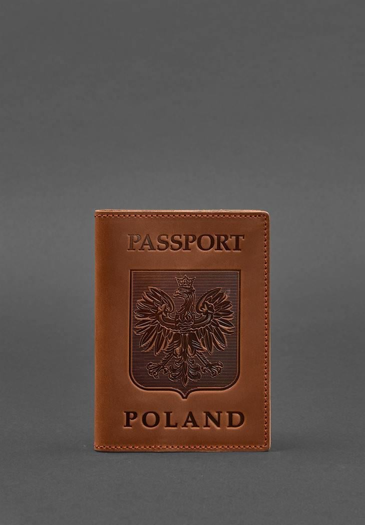 Обкладинка шкіряна для паспорта з польським гербом Crazy Horse Світло-коричневий (A-027242)
