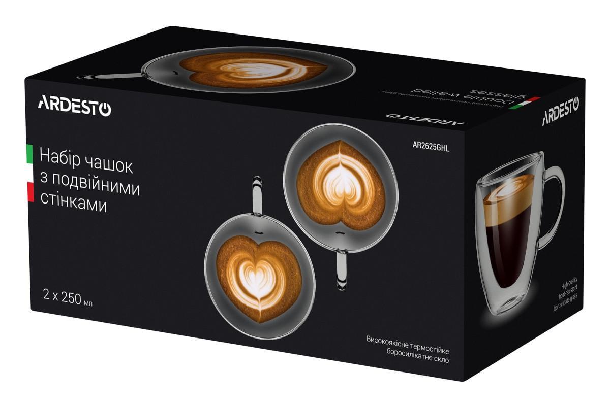 Набор чашек с двойной стенкой Ardesto AR2625GHL 2x250 мл 9,5 см (2497280190)