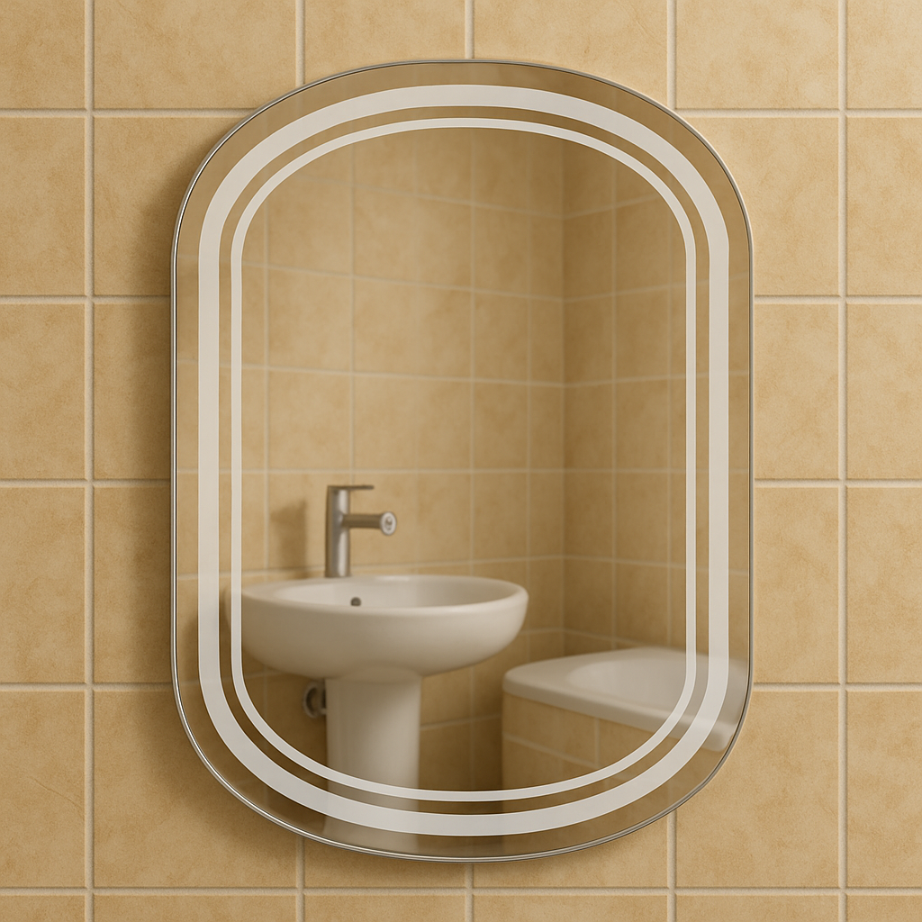 Зеркало в ванную MPS-9 70х50 см без подсветки пескоструйное с двойной симметричной аркой