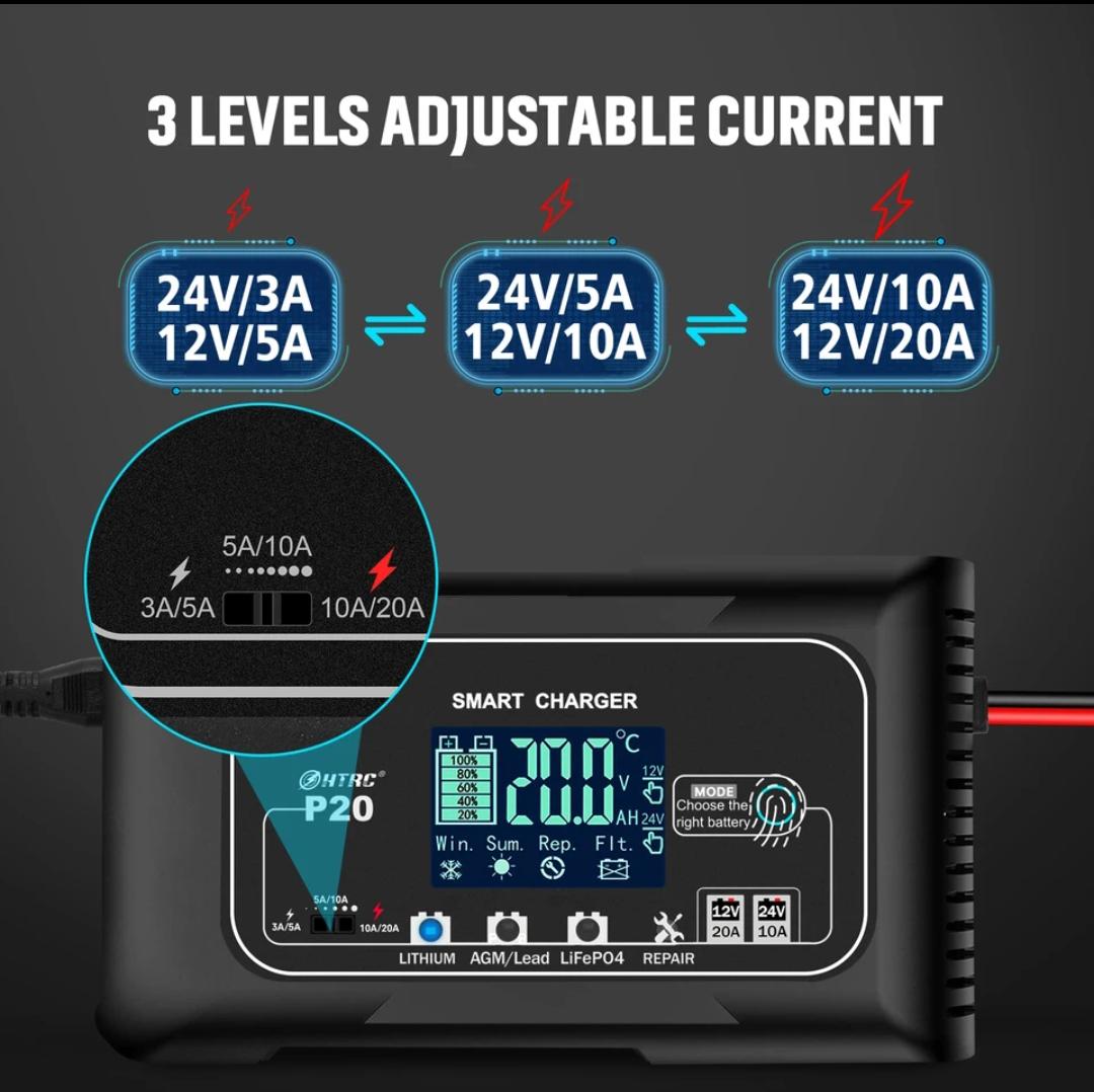 Зарядний пристрій HTRC P20 12V20A/24V10A інтелектуальний автоматичний для кислотних гелевих AGM та LiFePO4 акумуляторів - фото 3