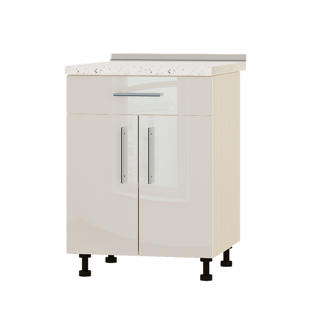 Шкаф нижний Эверест Акрил модуль Низ Н75-600 60х47х85 см Бьянко глянец/Дуб Молочный (04657)