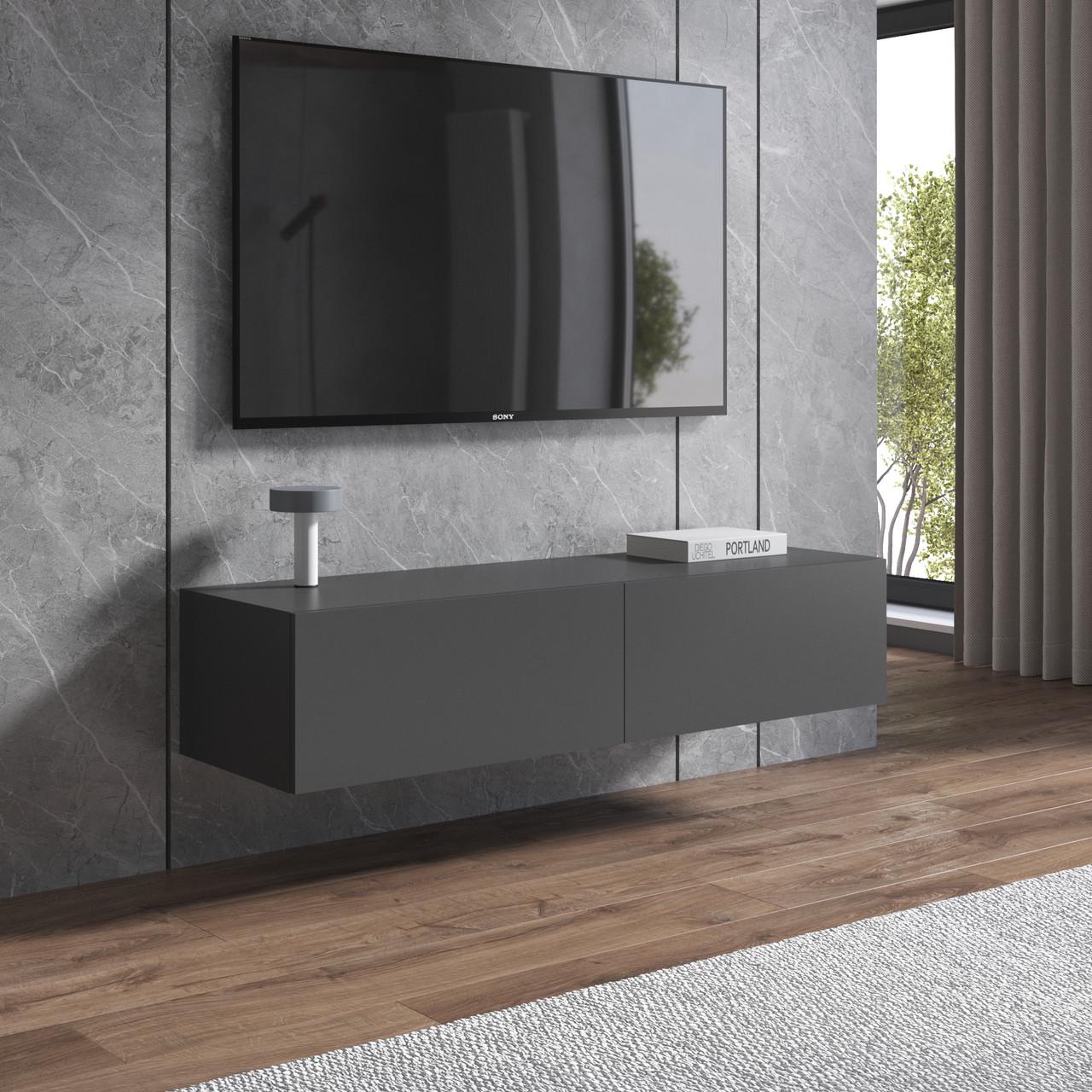 Тумба под телевизор навесная Вайс M-18 1392х418х300 мм Антрацит (30665800) - фото 1 Тумба под телевизор навесная Вайс M-18 1392х418х300 мм Антрацит (30665800) - фото 1