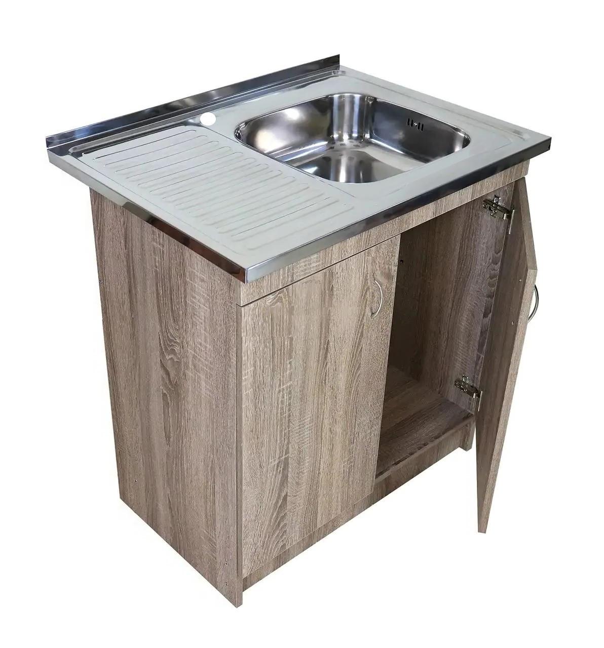 Тумба для кухни с мойкой 80х60 0,6 мм правая чаша смеситель и сифон Трюфель - фото 3