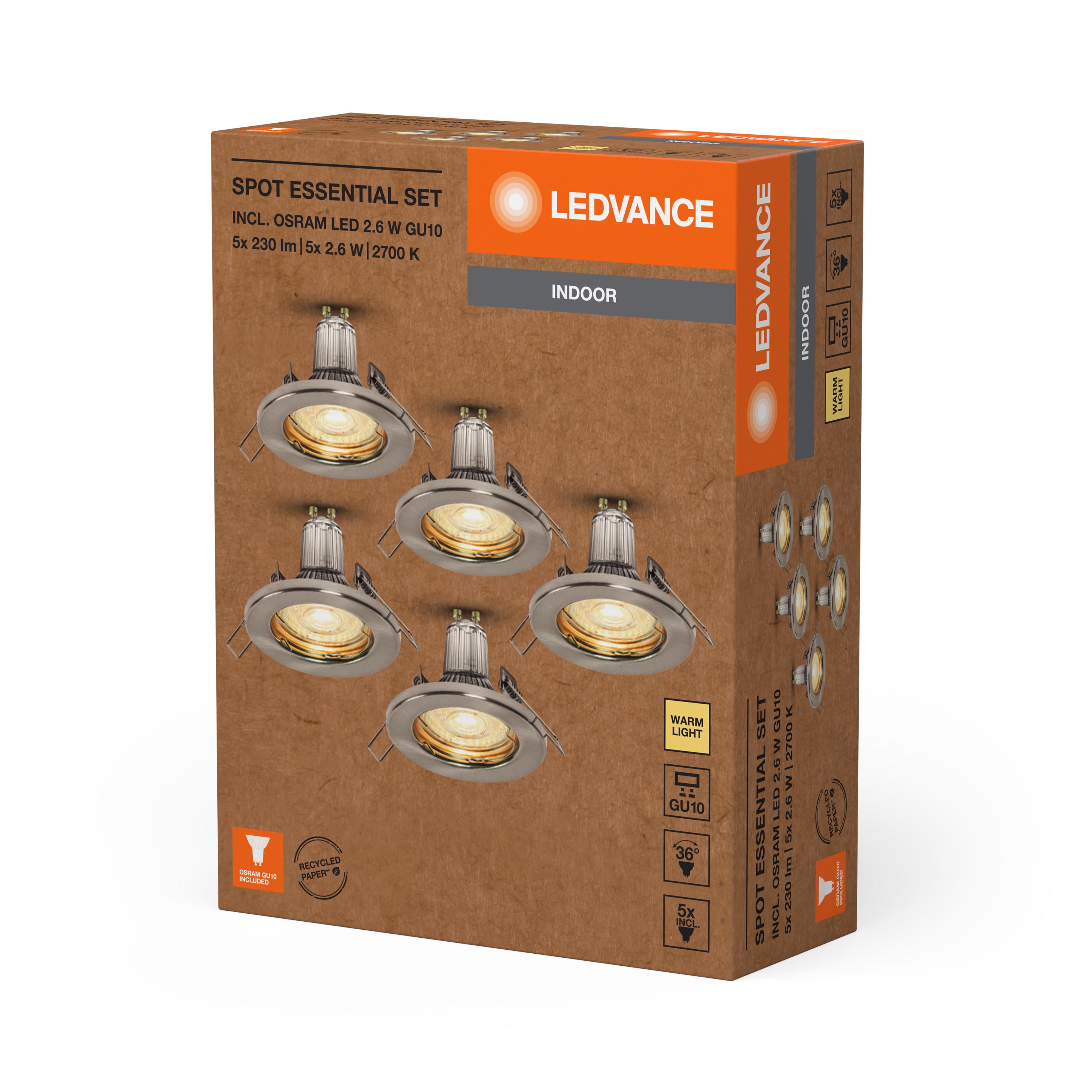 Світильник спот Ledvance SPOT ESSENTIAL SET 2,6W 220V 230lm 2700K GU10 95х80 мм 5 шт. (4099854103643) - фото 2