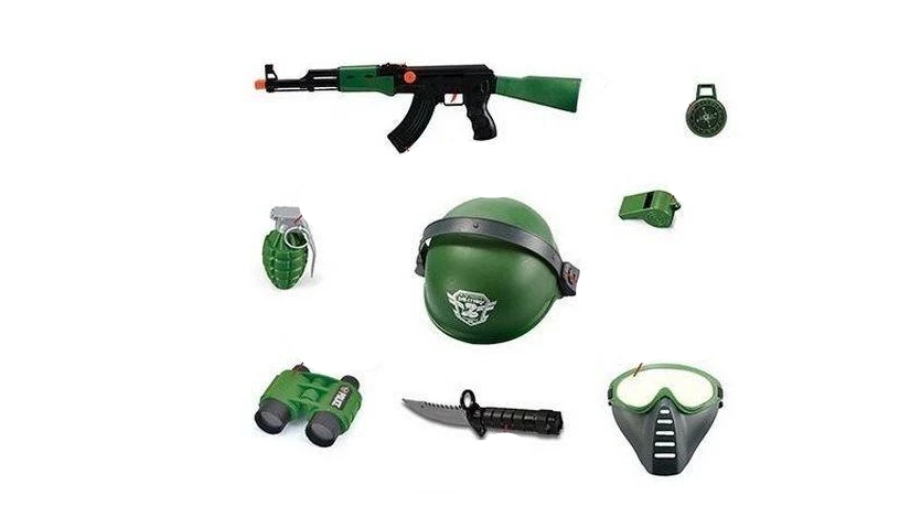 Набор игровой военный M 017 A автомат с трещоткой/нож/каска/маска/свисток/аксессуары 8 эл. (97486)