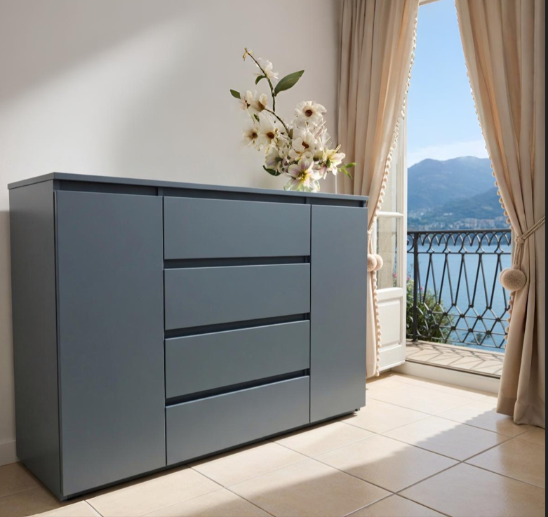 Комод для одежды в спальню Мастер Форм Брайт ДСП без ручек 1392х376х950 мм Антрацит (20084) Комод для одежды в спальню Мастер Форм Брайт ДСП без ручек 1392х376х950 мм Антрацит (20084)