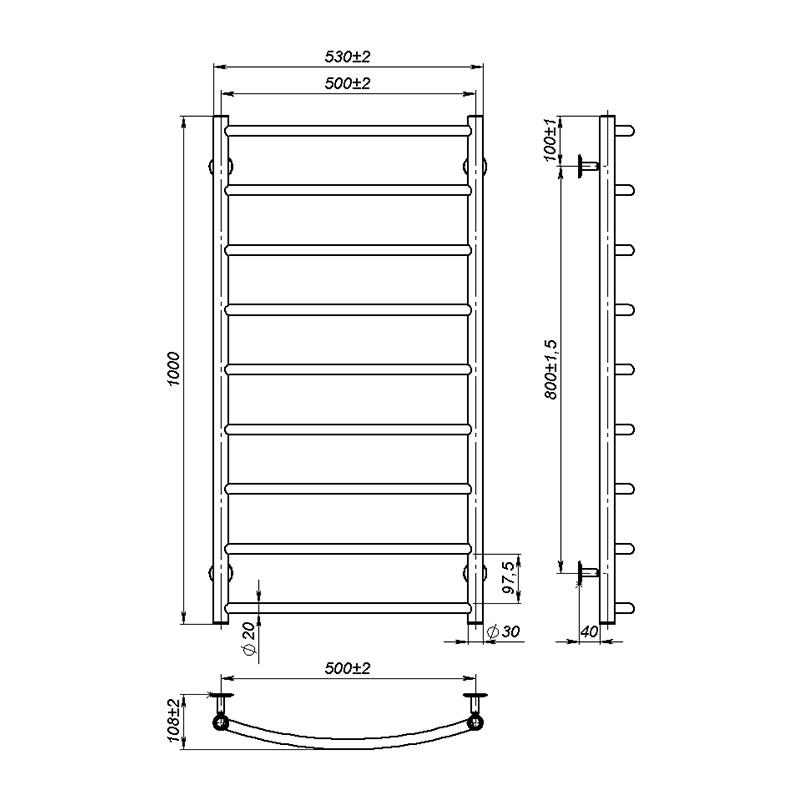 Полотенцесушитель Onlyheat Oria 500/1000/9 (68001) - фото 3