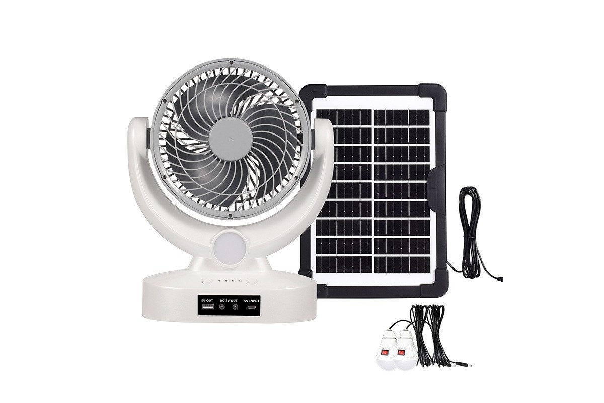 Вентилятор портативный аккумуляторный Megatop MT-801LS с солнечной батареей и LED лампой White (784780666)