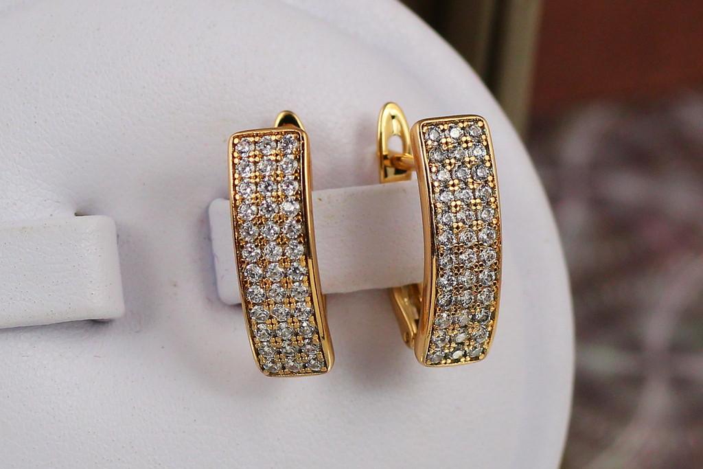 Серьги Xuping Jewelry Выгнутый прямоугольник с фианитами 1,7 см Золотистый