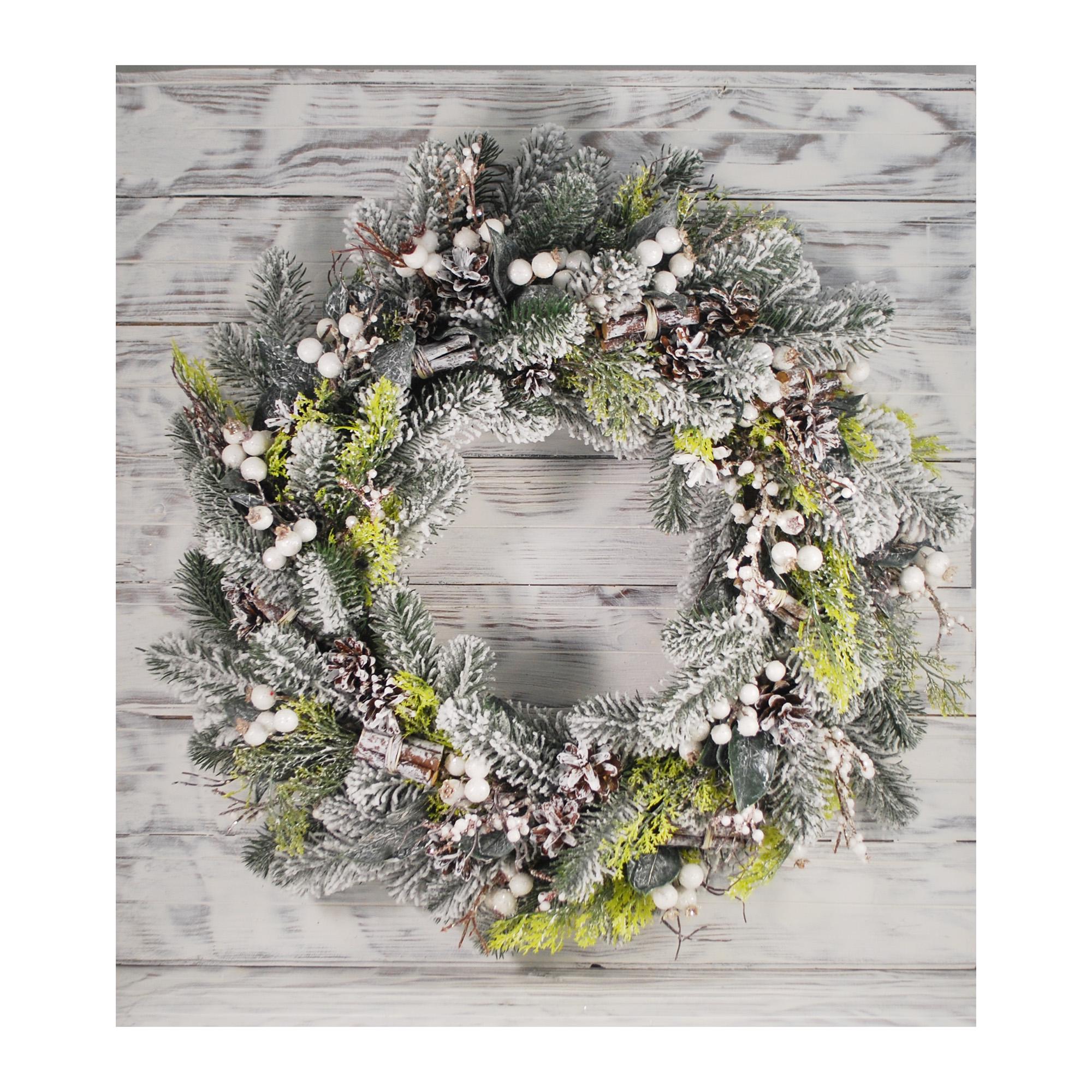 Вінок новорічний 43 см Білий/Зелений (4934499) - фото 3