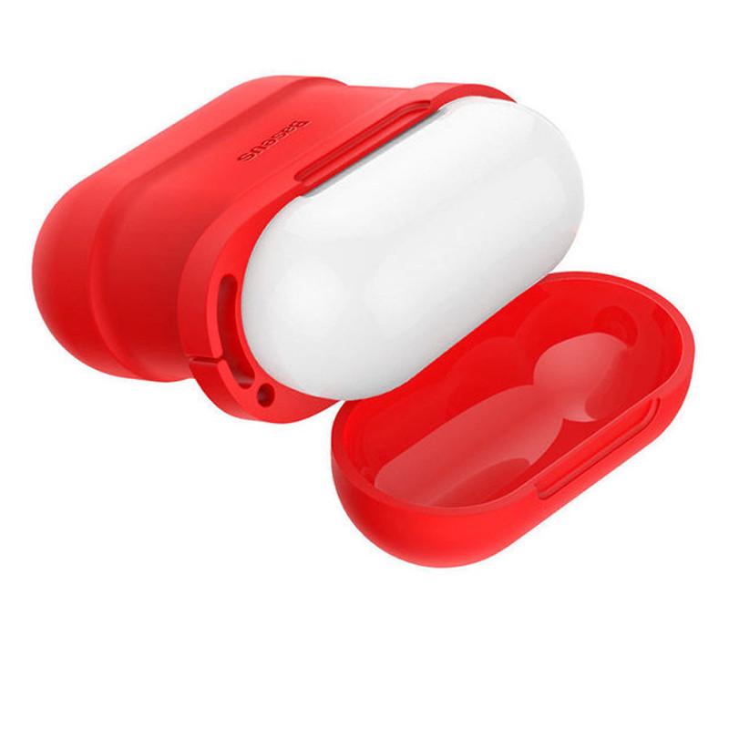 Чехол силиконовый для AirPods Baseus Case TZARGS-09 с держателем для наушников Красный - фото 6